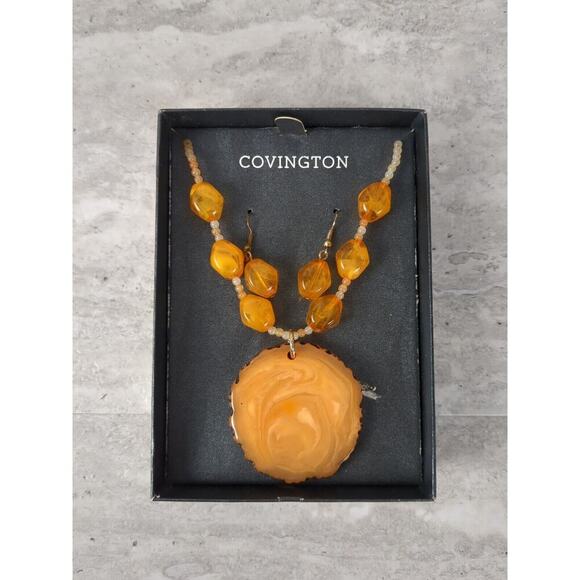 Covington Jewelry Set Necklace & Earrings, Orange,‎ Beaded - Picture 2 of 2